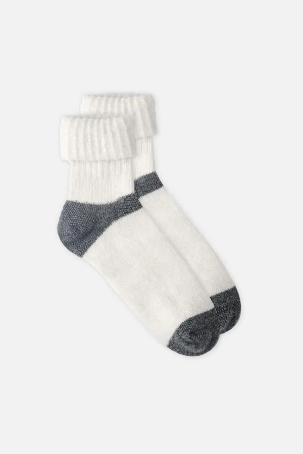 Mısırlı Kadın Alpaka Yünü Kışlık Kıvrık Tekli Soket Çorap Ekru