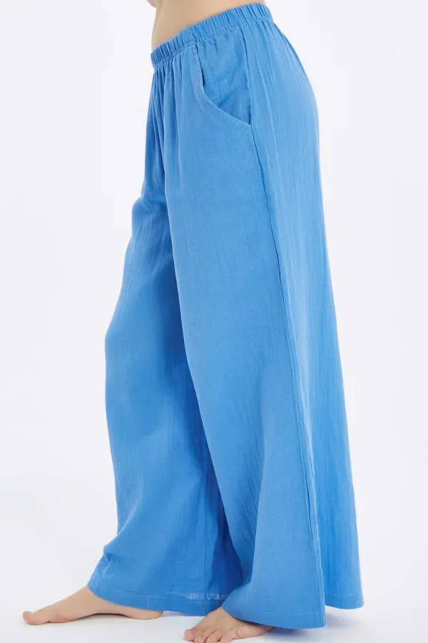 Mısırlı MÜSLİN Pamuklu Pantolon Mavi