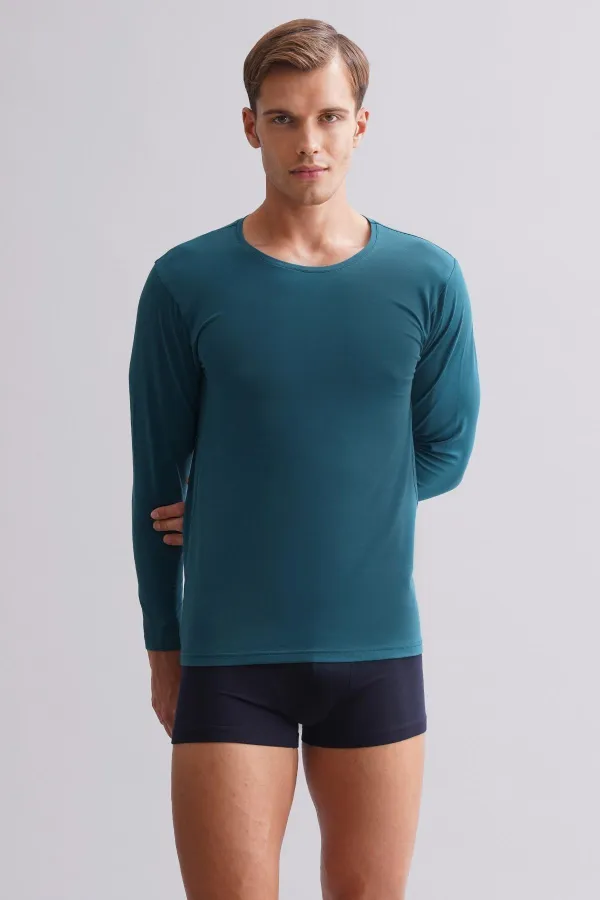 T-shirt/sous-vêtement à manches longues, col rond, coupe ajustée, vert, par TENCEL HERCULES Égyptien