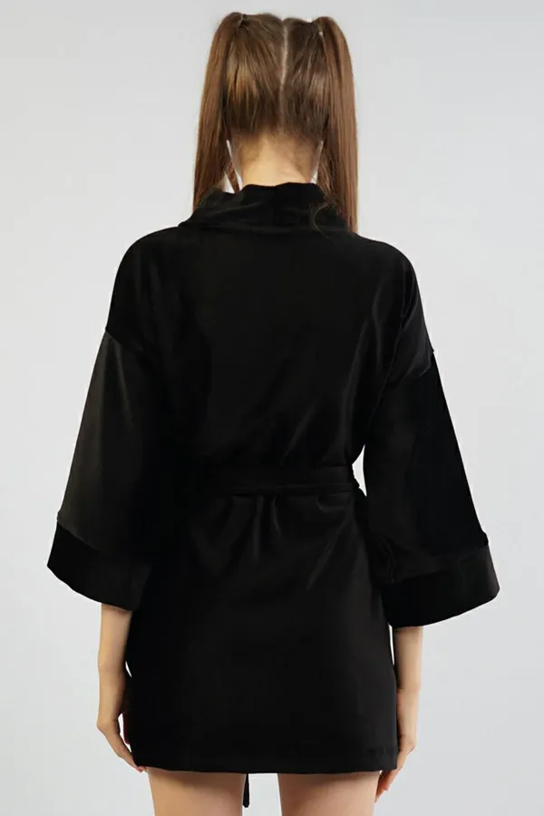 Mısırlı Kadın Kadife Sabahlık Siyah