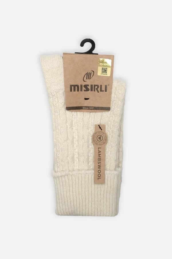 Mısırlı Kadın Koyun Yünü Tekli Kıvrık Soket Çorap Ekru