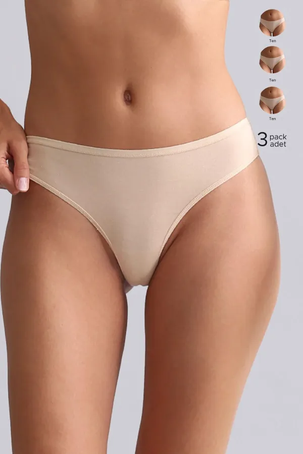 Mısırlı Modal By TENCEL HERA Brief İnce Lastikli 3'Lü Slip Külot Ten