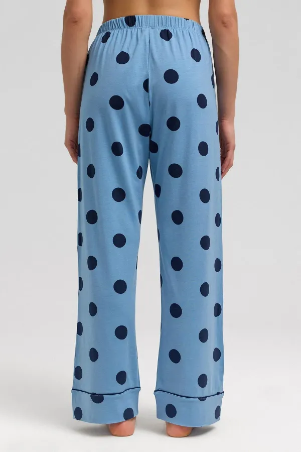 Mısırlı Kadın Modal Örme Puantiyeli Pijama Alt / Pantolon Bebe Mavisi