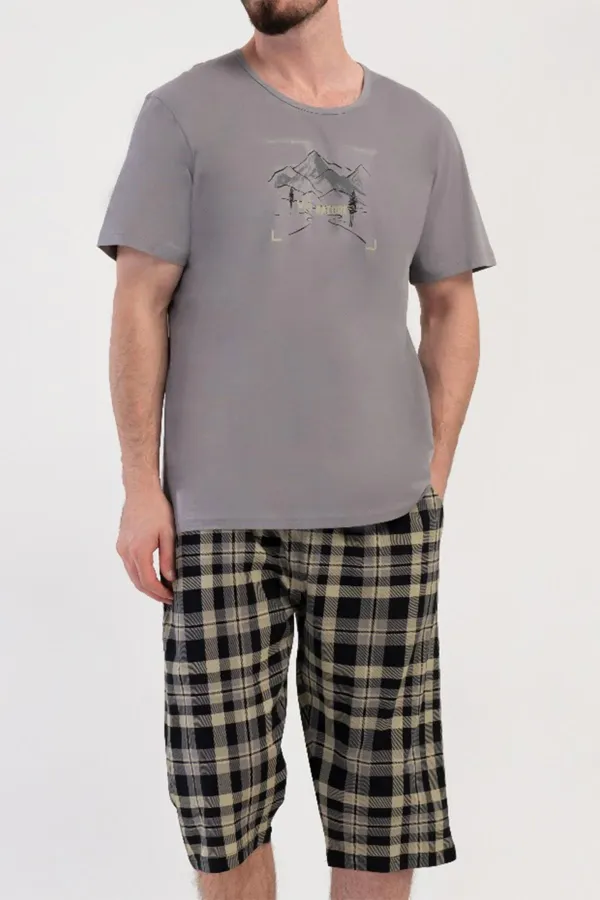 Ensemble Capri à manches courtes en coton pour homme, gris/anthracite, style égyptien