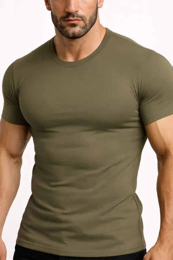 Mısırlı ORGANIC Pamuklu HERCULES Slim Fit Bisiklet Yaka Fanila / T-Shirt Koyu Haki
