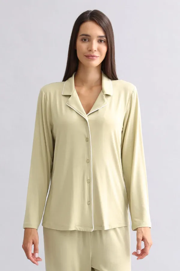 Chemise égyptienne à manches longues en modal, vert sauge