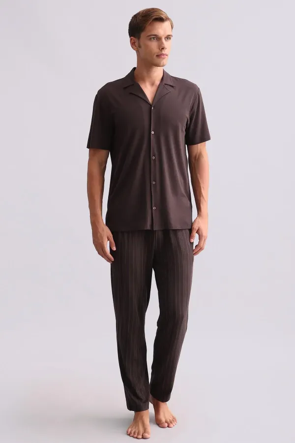 Chemise égyptienne à manches courtes en bambou, marron