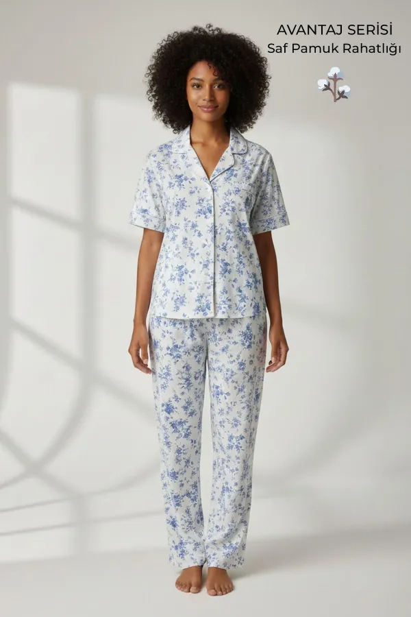 Pamuklu Kısa Kollu Tişört Pantolon Takım Beyaz