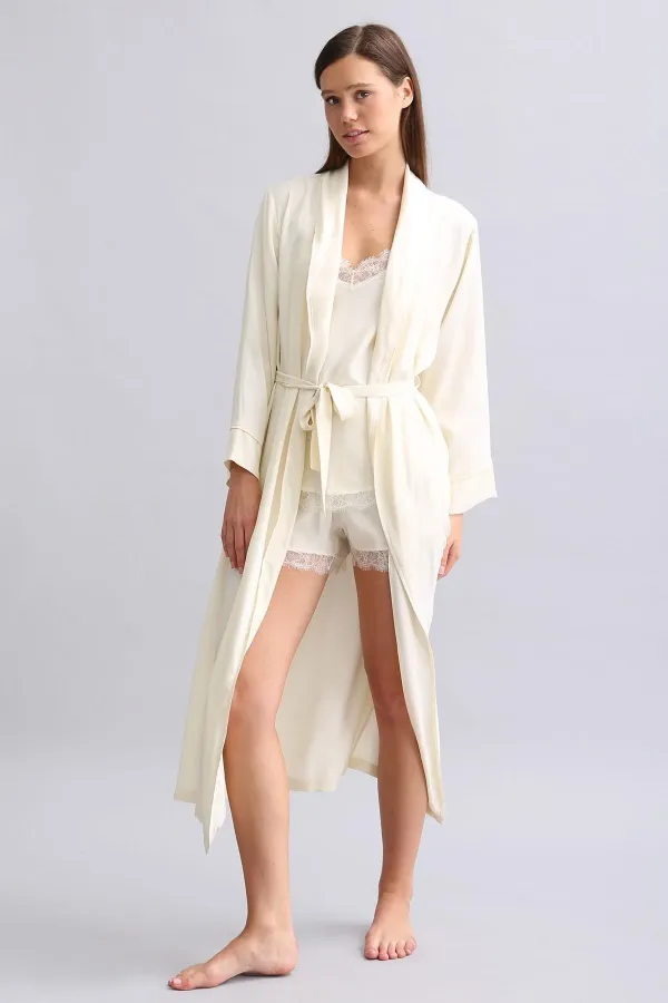 Mısırlı Kadın Bambu Sabahlık Ekru