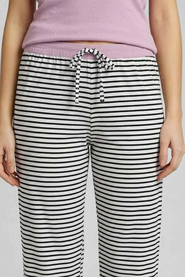Ensemble pyjama rayé en coton pour femme, style égyptien, lilas/noir