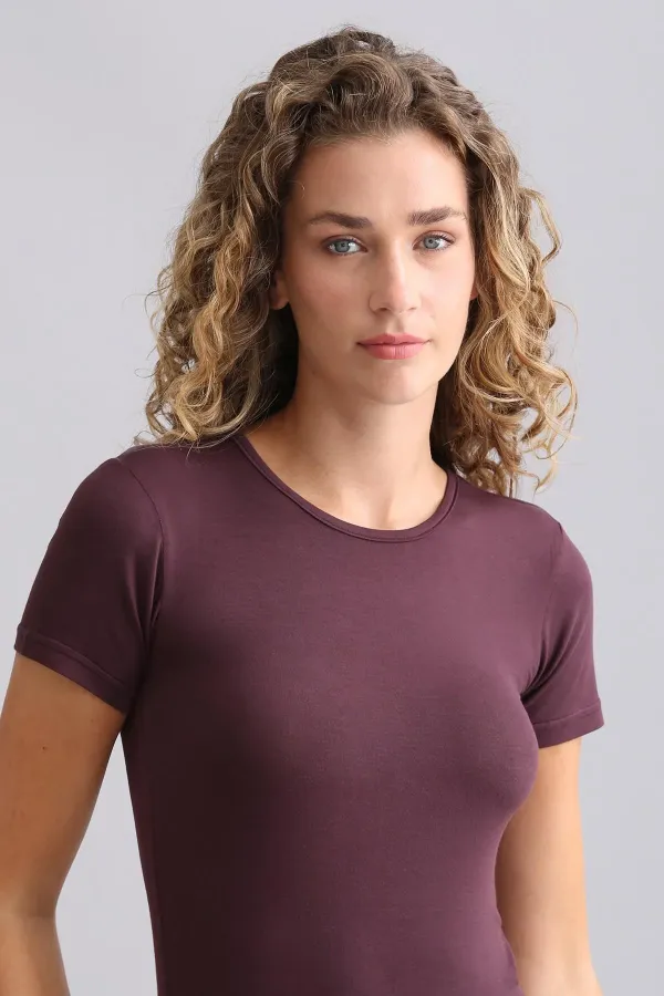 Mısırlı Modal By TENCEL VICTORIA Bisiklet Yaka Fanila / T-Shirt Mor