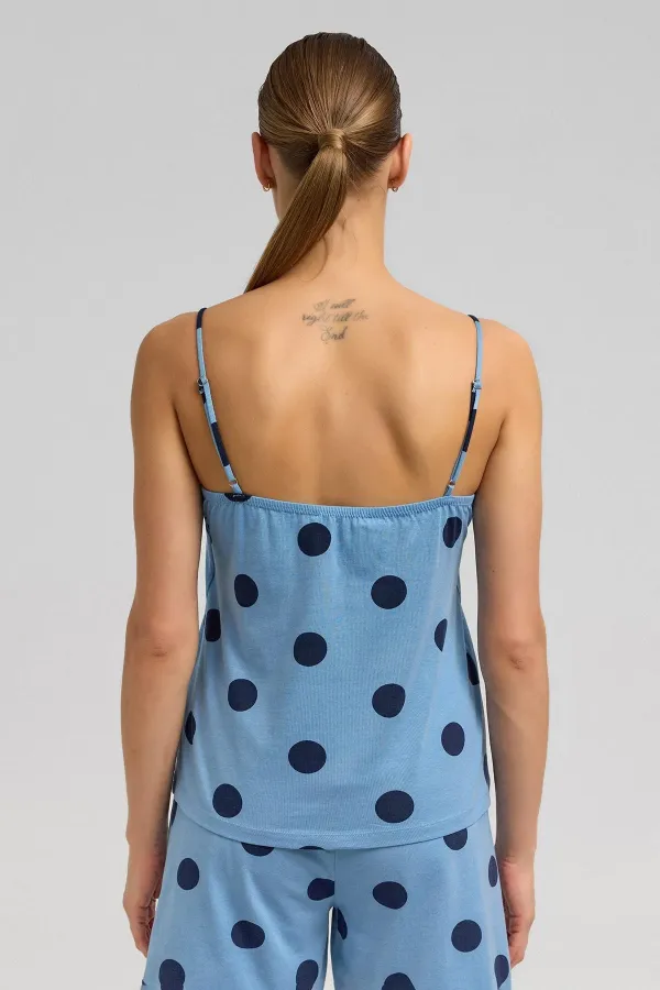 Haut de pyjama à bretelles en modal à pois pour femme, bleu ciel