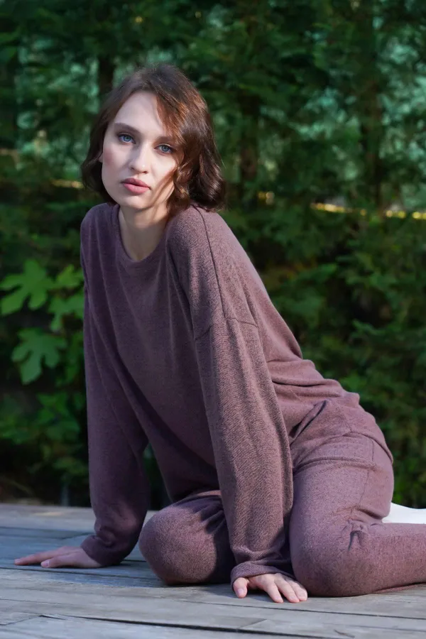 Mısırlı Kadın Viskon Uzun Kollu Takım Kahverengi