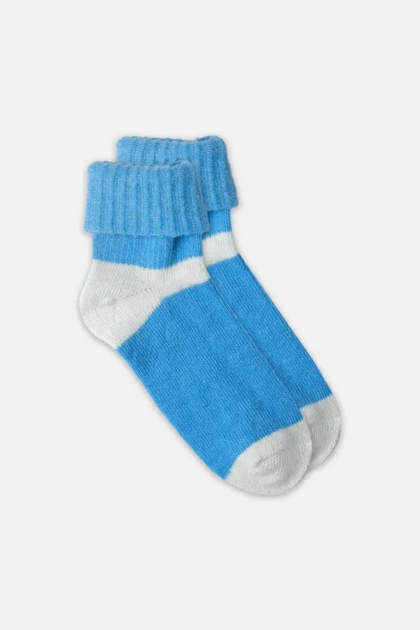 Mısırlı Kadın Alpaka Yünü Kışlık Kıvrık Tekli Soket Çorap Turkuaz