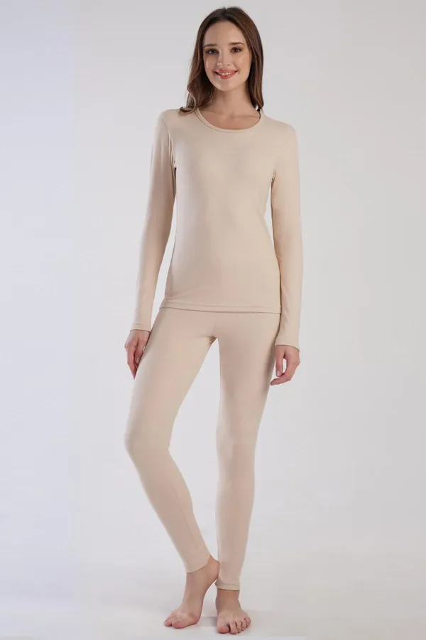 Mısırlı Kadın Uzun Kollu Termal Alt Üst İçlik Ekru