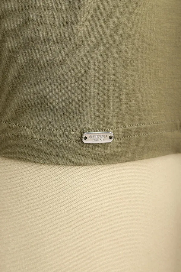 T-shirt/sous-vêtement ZEUS LUXURY en coton biologique égyptien, coupe classique, col rond, kaki olive