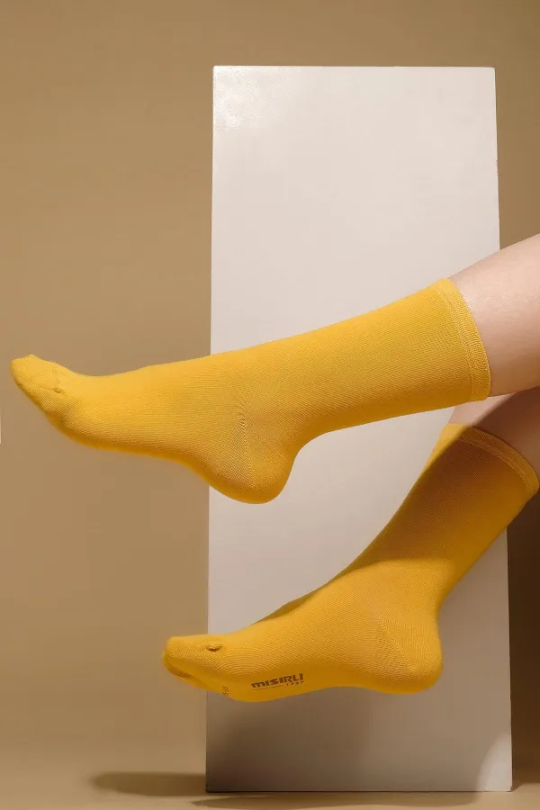 Mısırlı Kadın Organik Pamuklu Tekli Soket Çorap Sarı