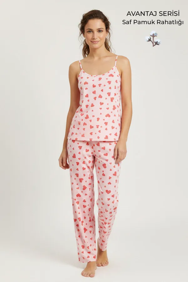 Pamuklu Askılı Tişört Şort Takım Pembe