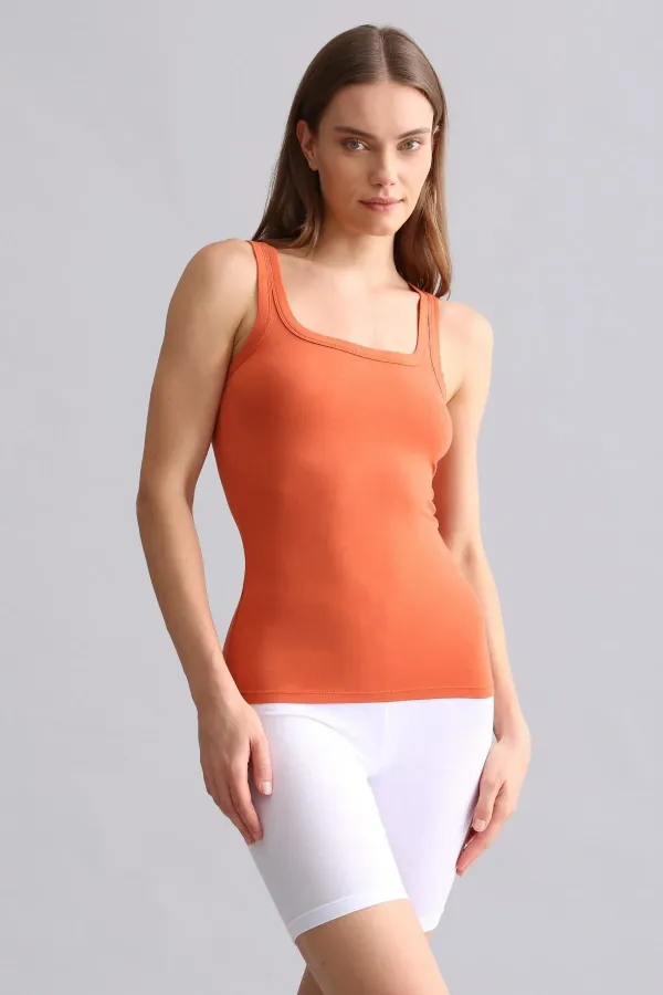 Mısırlı Modal By TENCEL U HELEN Kalın Askılı Long T-Shirt / Atlet Pas Kırmızı