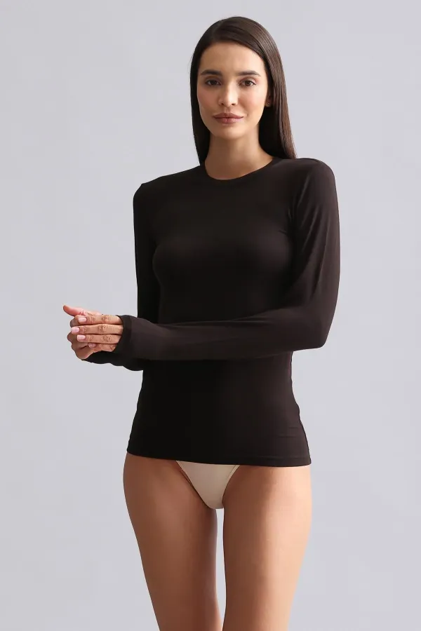 Débardeur/sweat-shirt à manches longues et col rond en modal égyptien TENCEL BRITT, marron