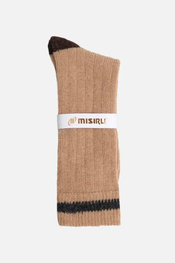 Mısırlı Unisex Alpaka Yünü Kışlık Çemberli Tekli Soket Çorap Bej