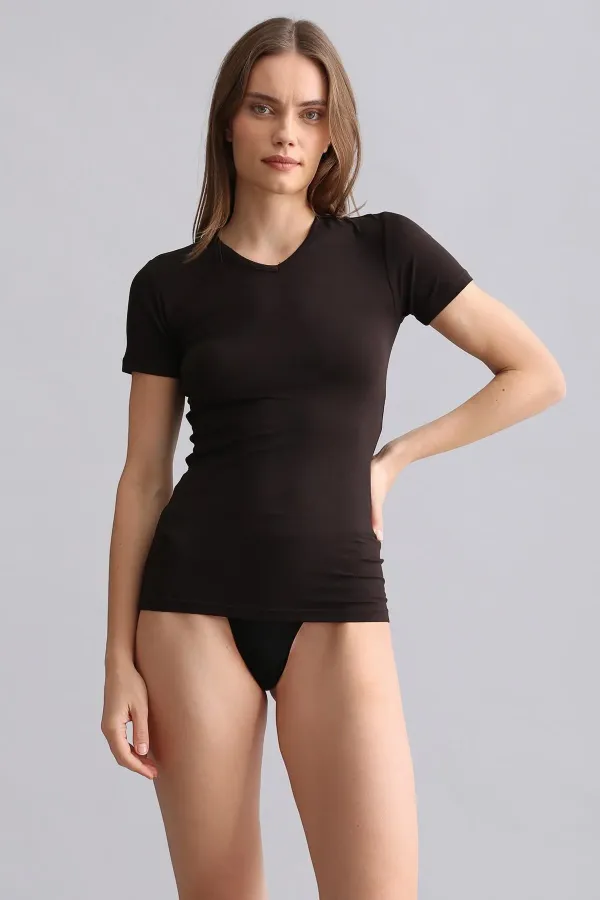 Débardeur/T-shirt à col V en modal égyptien TENCEL VICTORIA marron