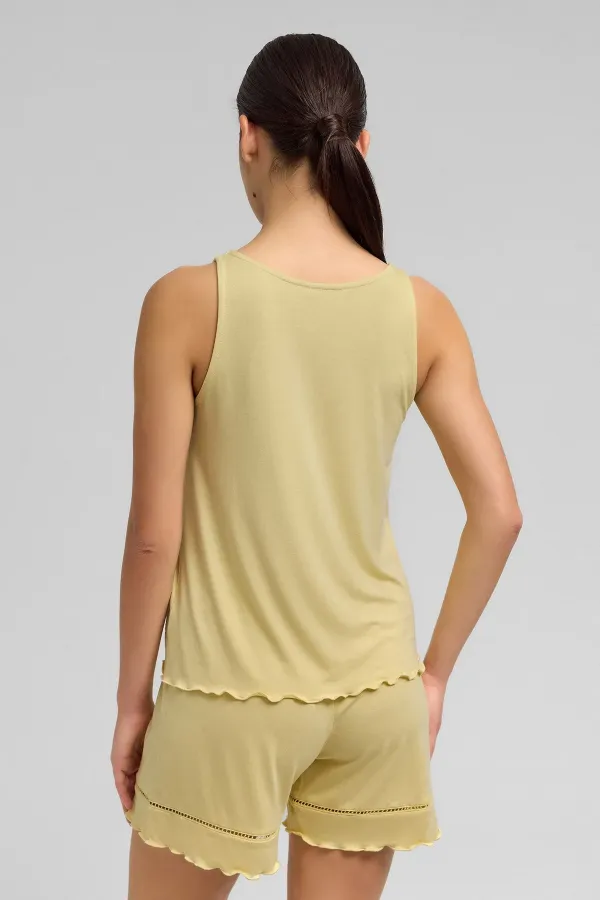 Mısırlı Kadın Örme Askılı Short Takım Açık Sarı