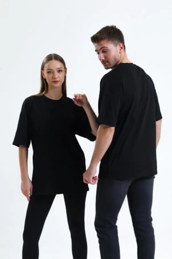 Mısırlı Unisex Pamuklu Oversize Relax Fit Tişört Siyah