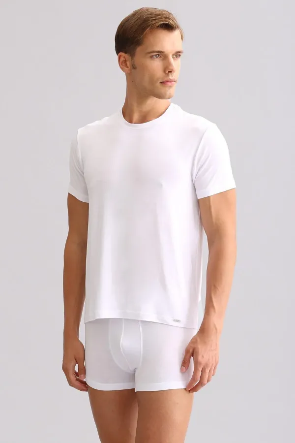 Débardeur/T-shirt blanc à col rond coupe classique en bambou égyptien Zeus Luxury