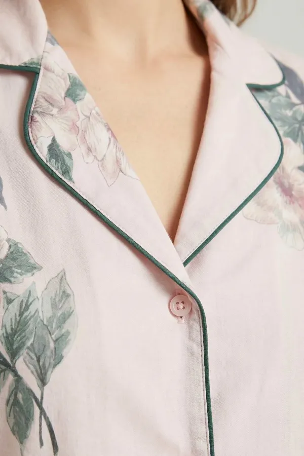 Mısırlı Kadın Viscon Dokuma Kısa Kol Gömlek Pudra