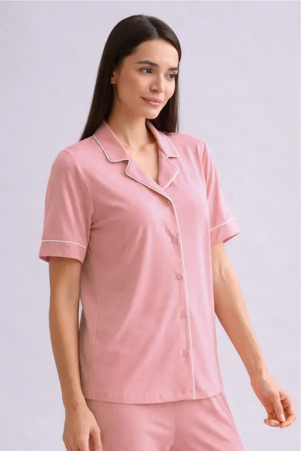 Mısırlı Women's Bamboo Short-Sleeve Shirt Dusty Pink