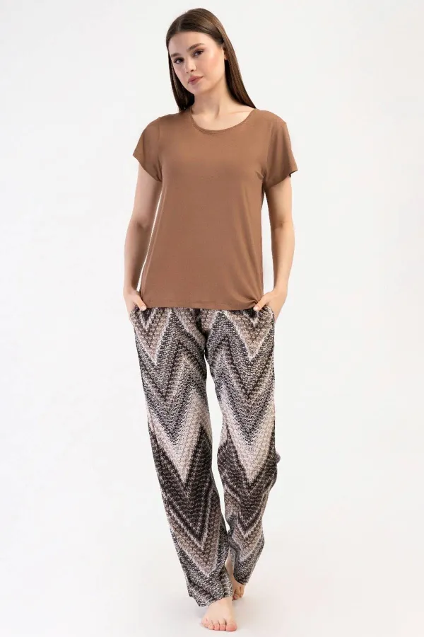 Mısırlı Women's Viscose Short-Sleeved Pajama Set Brown