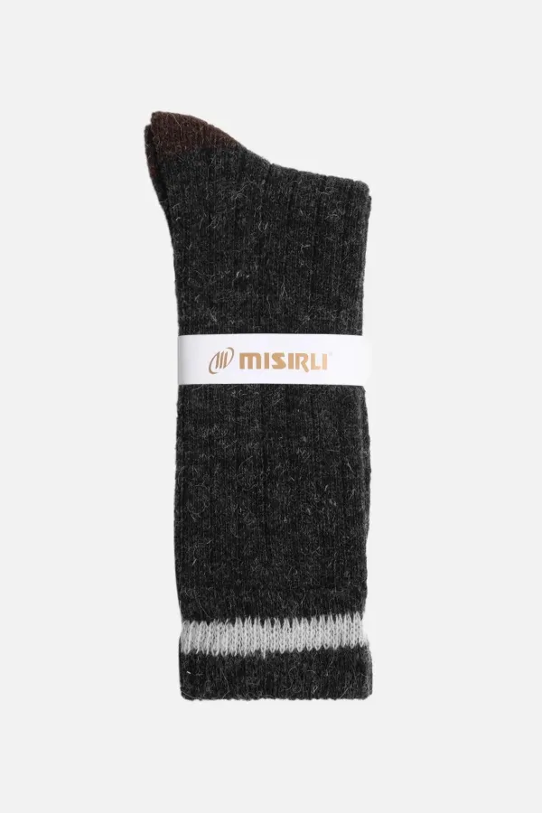Mısırlı Unisex Alpaka Yünü Kışlık Çemberli Tekli Soket Çorap Antrasit
