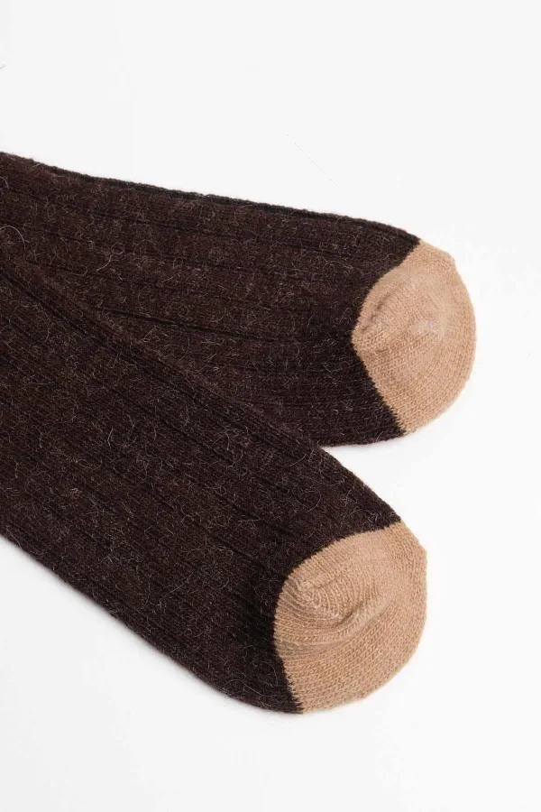 Mısırlı Unisex Alpaka Yünü Kışlık Çemberli Tekli Soket Çorap Kahverengi