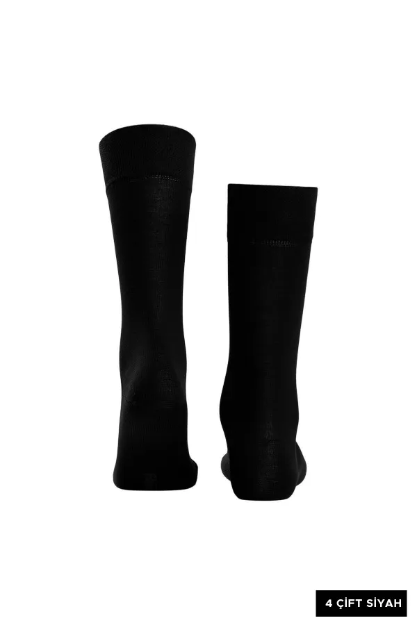 Erkek Organik Pamuklu Kışlık 4 Çift Soket Çorap Siyah