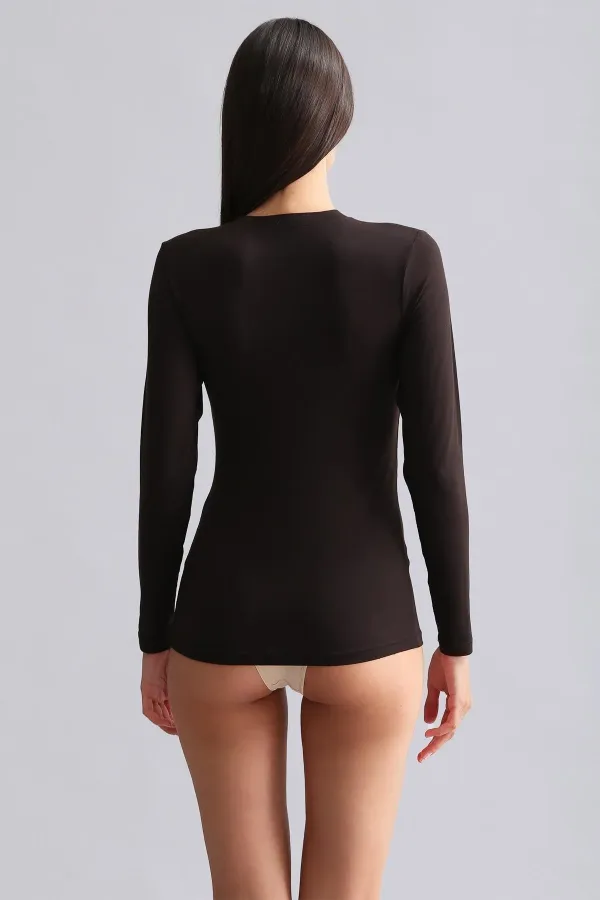 Débardeur/sweat-shirt à manches longues et col rond en modal égyptien TENCEL BRITT, marron