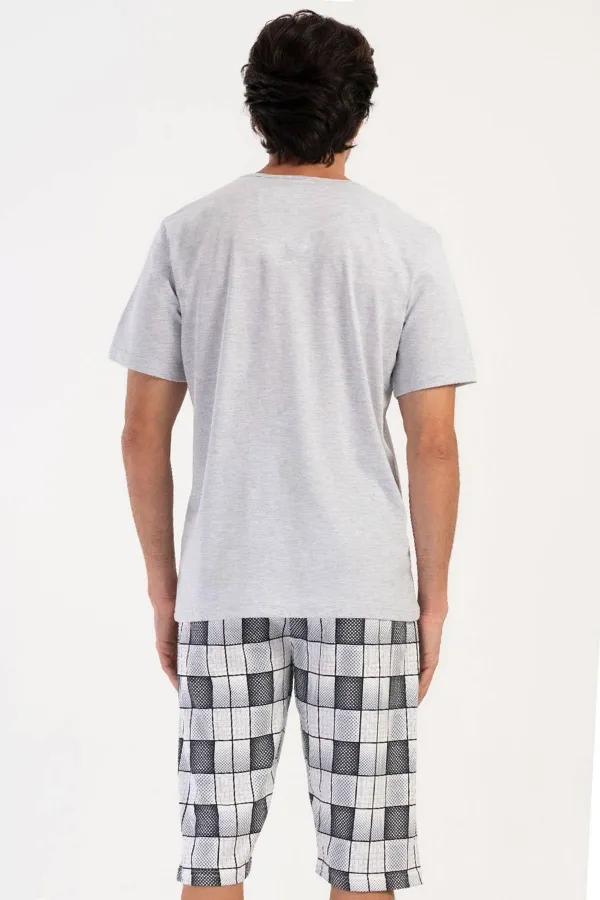Ensemble Capri à manches courtes à motifs pour homme, gris chiné, style égyptien