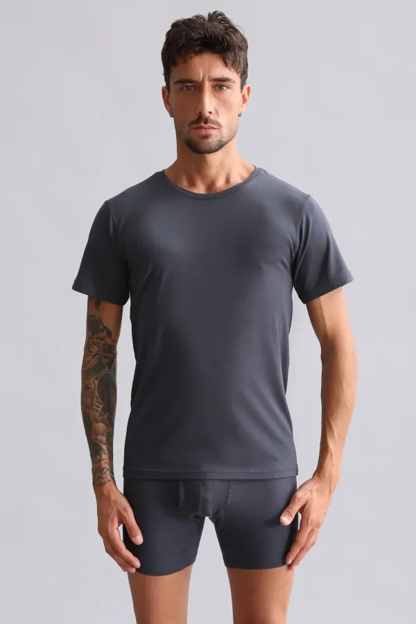 Mısırlı Modal By TENCEL HERCULES Slim Fit Bisiklet Yaka Fanila / T-Shirt Antrasit