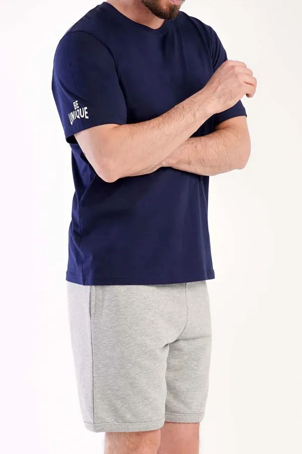 Mısırlı Erkek Pamuklu Kısa Kol Şort Pijama Takımı Lacivert