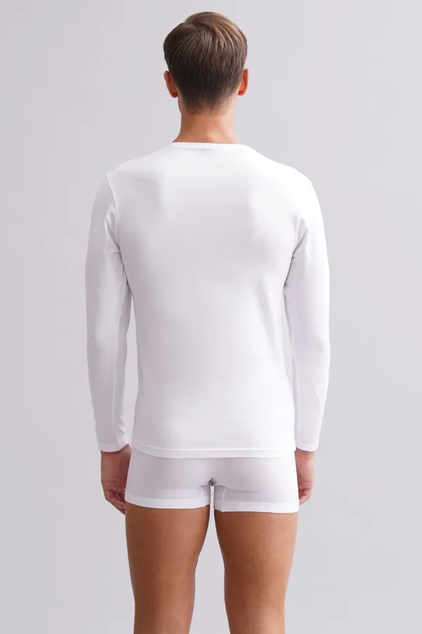 Mısırlı Modal By TENCEL HERCULES Slim Fit Bisiklet Yaka Uzun Kollu Fanila / T-Shirt Beyaz