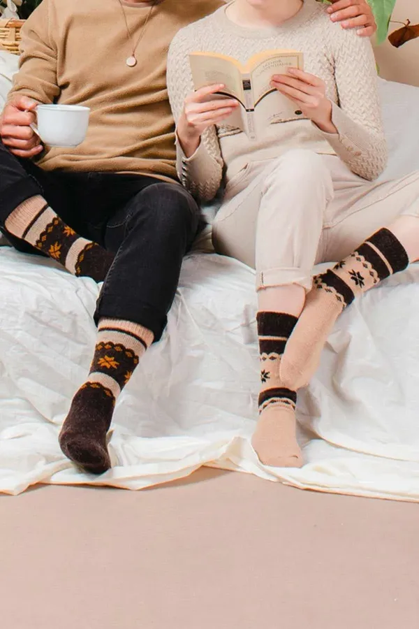 Mısırlı Erkek Alpaka Yünü Kışlık 2 Çift Soket Çorap Bej/Kahverengi