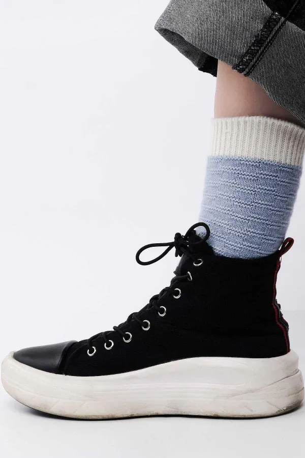 Mısırlı Kadın Koyun Yünü Tekli Soket Çorap Mavi