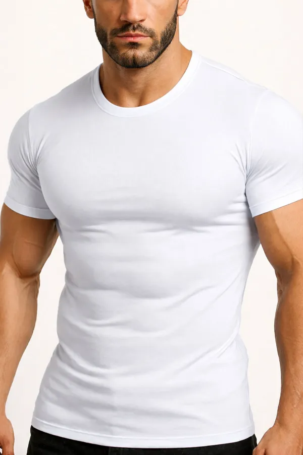 Mısırlı ORGANIC Pamuklu HERCULES Slim Fit Bisiklet Yaka Fanila / T-Shirt Beyaz