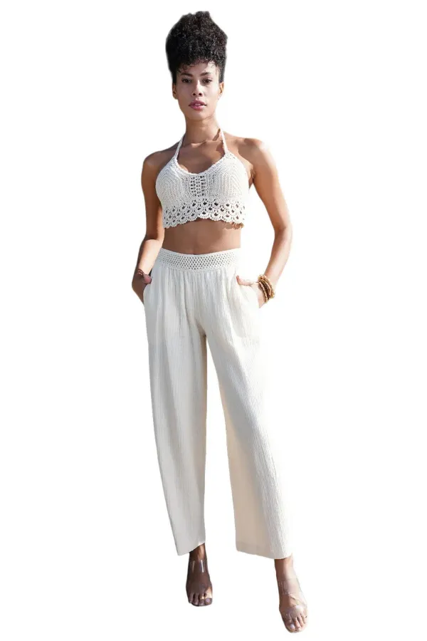 Mısırlı Kadın Pamuklu Büstiyer İkili Takım Bej