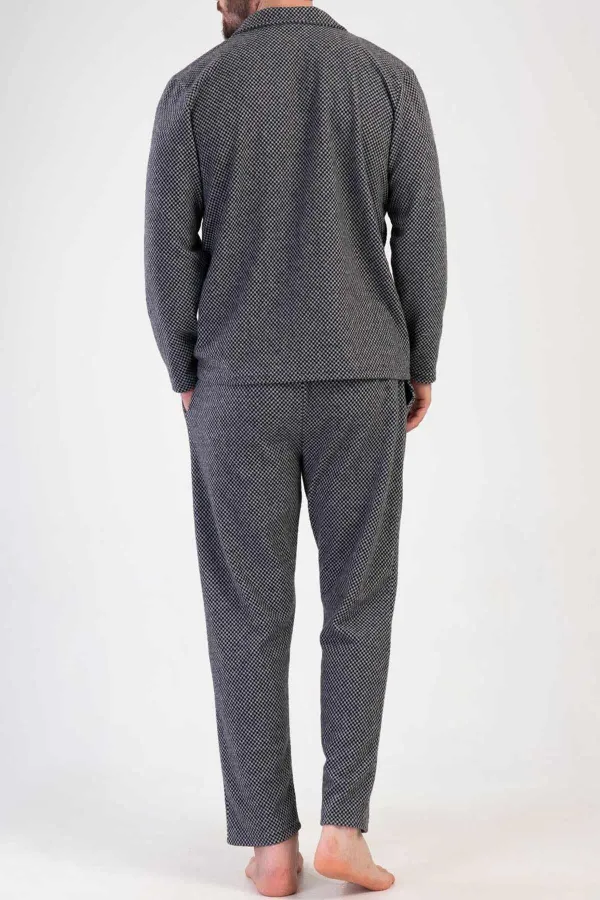 Ensemble pyjama noir à manches longues pour homme, en maille interlock à micro-motifs égyptienne.