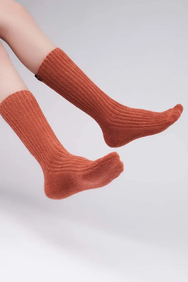 Mısırlı Kadın Pamuklu Havlu Tekli Soket Çorap Kiremit