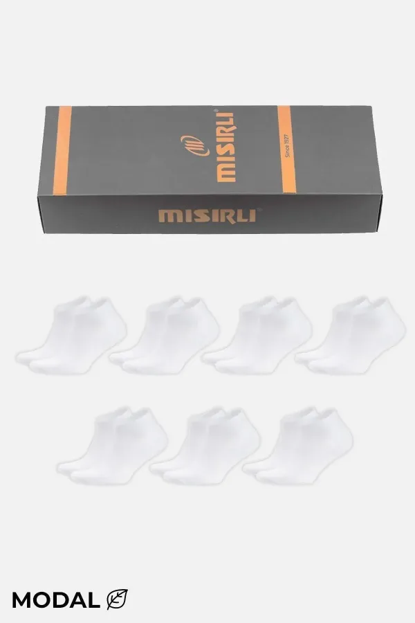 MODAL Kadın Kutulu 7 Çift Patik Çorap Beyaz