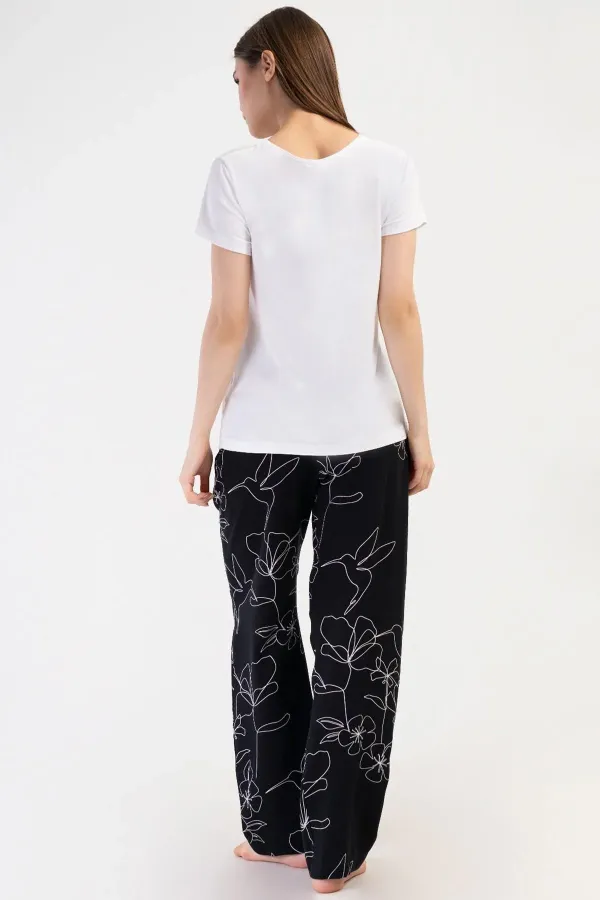 Mısırlı Kadın Viskon Kısa Kollu Pijama Takımı Beyaz