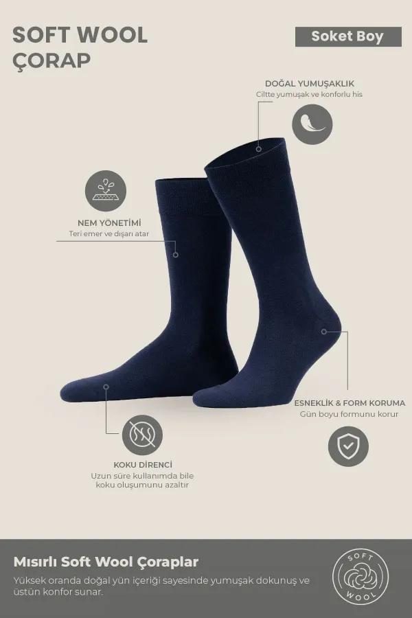 Men's Wool Single Derby Socks Navy Blue