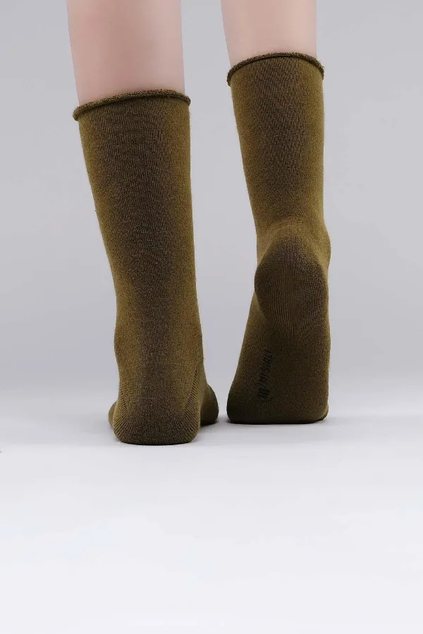 Mısırlı Kadın Organik Pamuklu Havlu Tekli Soket Çorap Haki